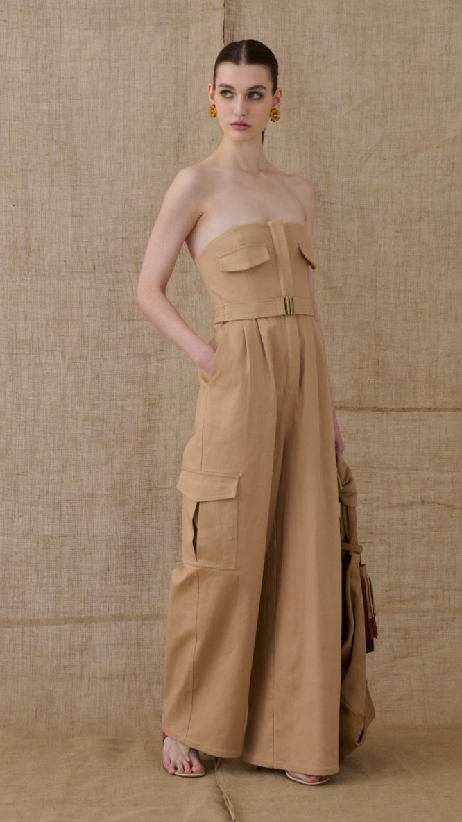 Beige Strapless Jumpsuit