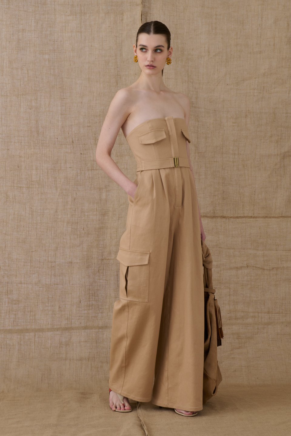 Beige Strapless Jumpsuit