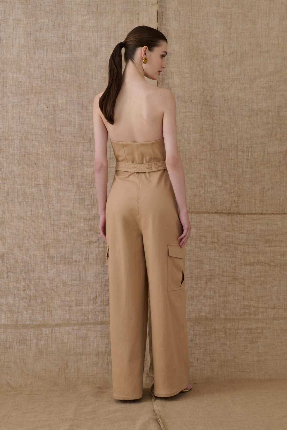Beige Strapless Jumpsuit