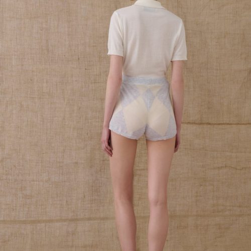 Ecru Polo Knitted T-Shirt with Rhombus Pattern