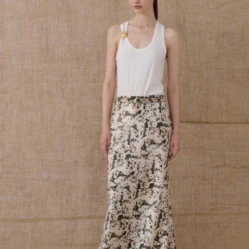 Satin Long Skirt with Animal Print