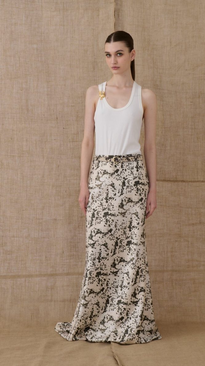 Satin Long Skirt with Animal Print