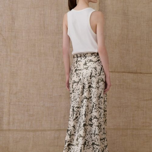 Satin Long Skirt with Animal Print