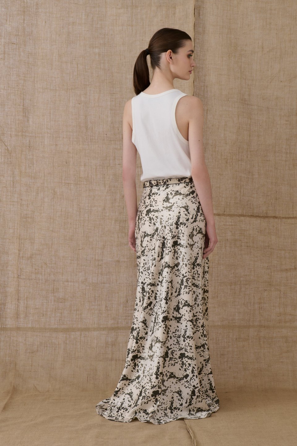 Satin Long Skirt with Animal Print
