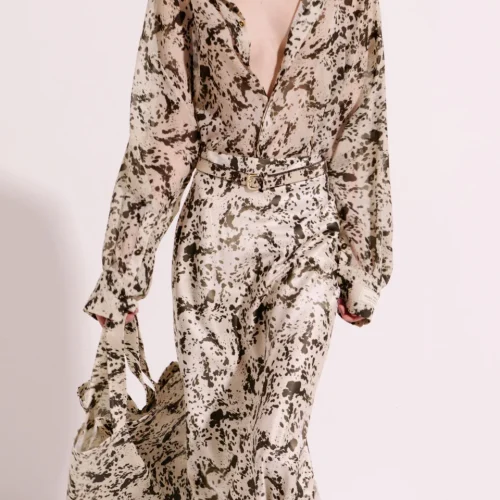 Satin Long Skirt with Animal Print