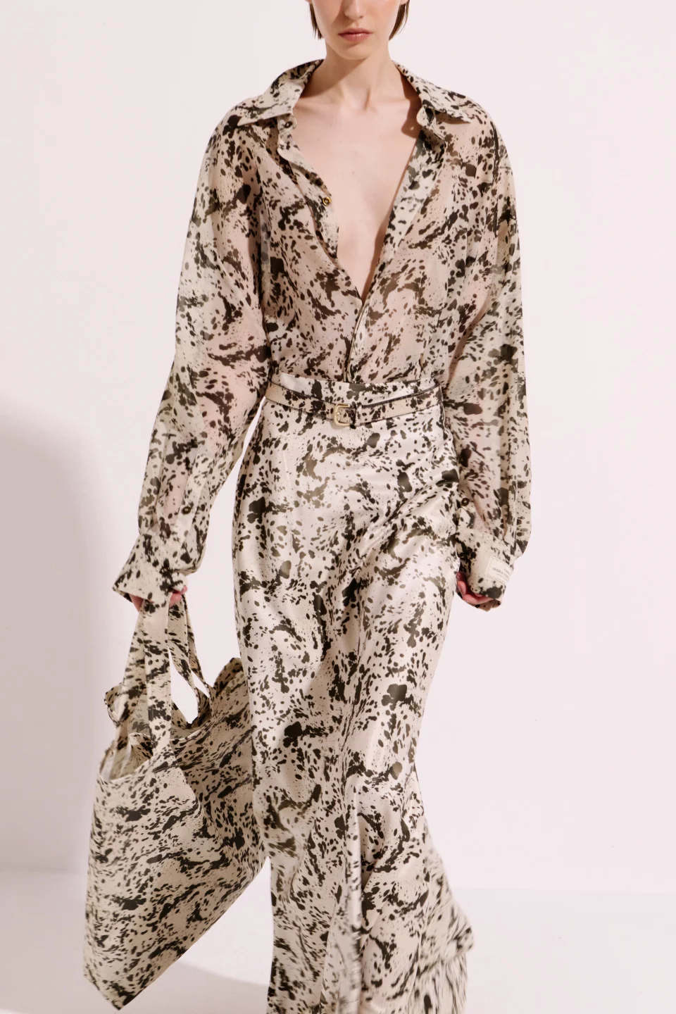 Satin Long Skirt with Animal Print