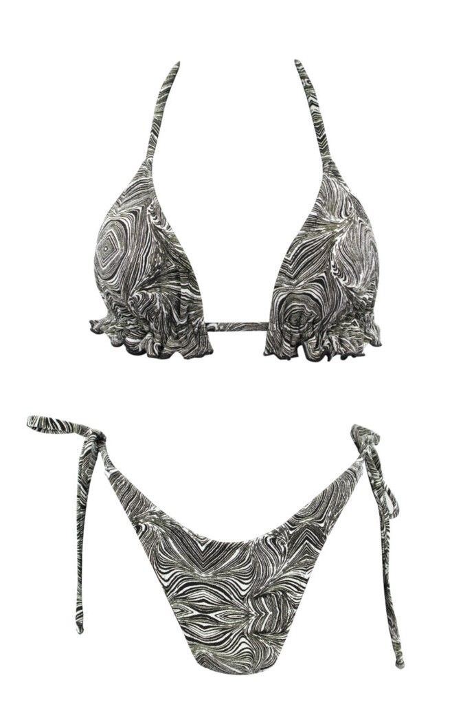 Black Maze Fru Fru Triangle Bikini