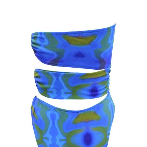 Blue Abstract Strapless One-piece