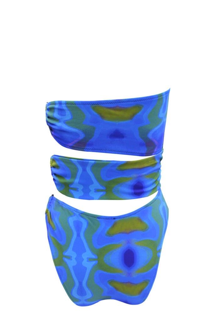 Blue Abstract Strapless One-piece