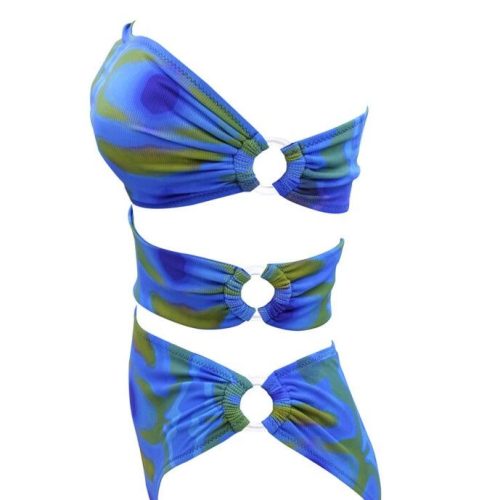 Blue Abstract Strapless One-piece