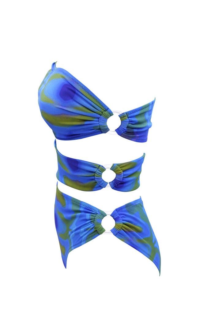 Blue Abstract Strapless One-piece