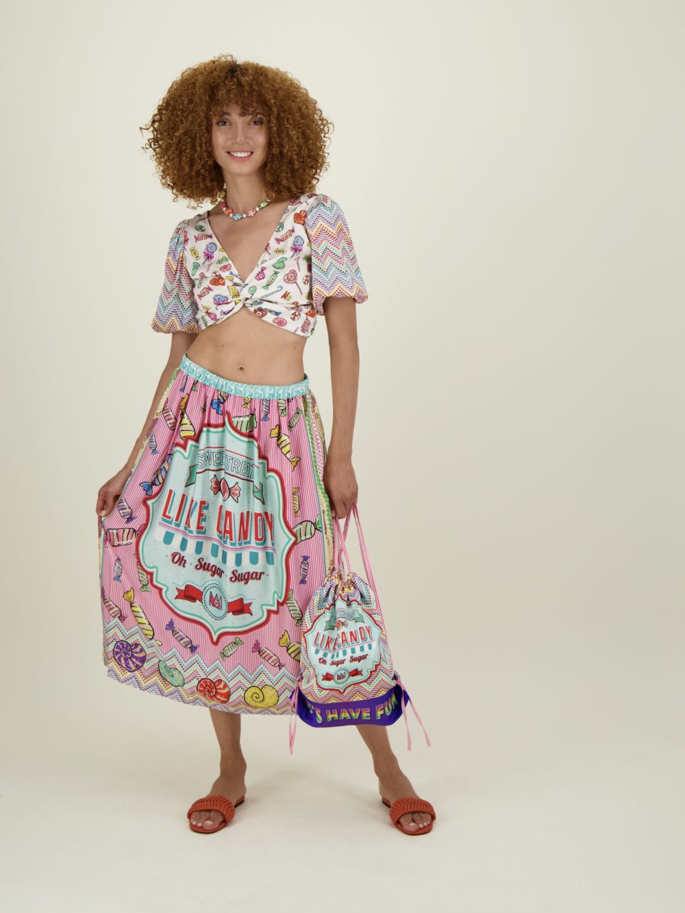 Vanessa Printed Midi Skirt-Candy