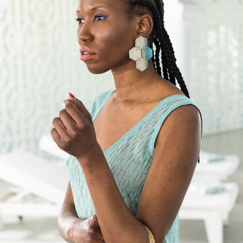 Grey Hexagons with Turquoise