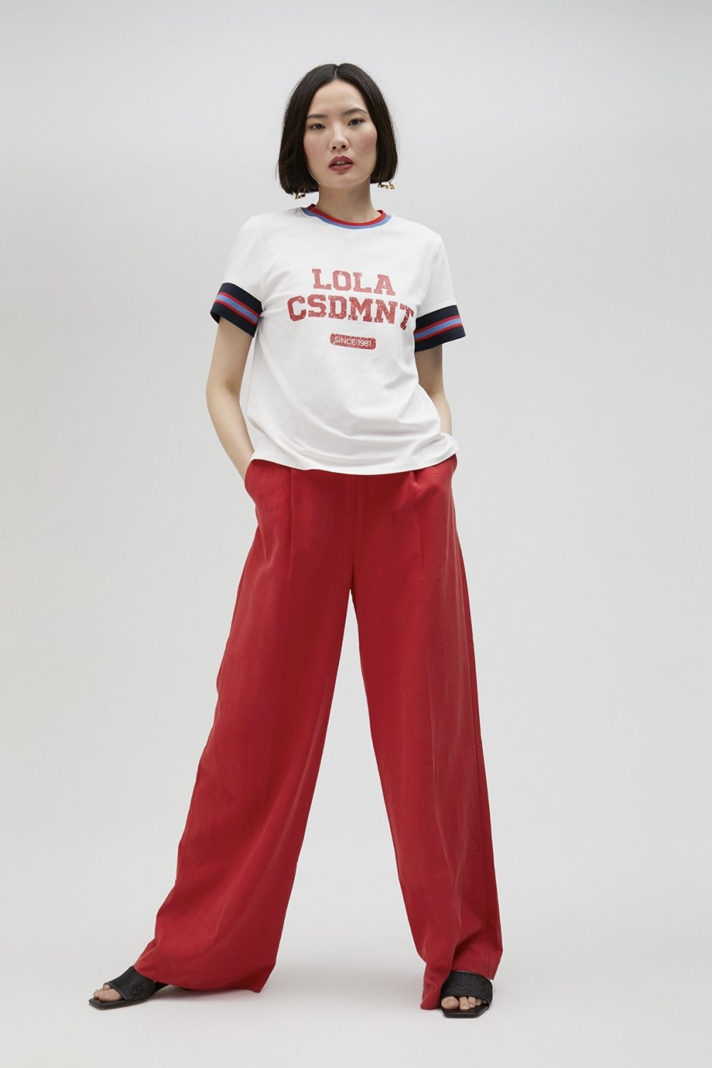 T-Shirt with Striped Sleeves