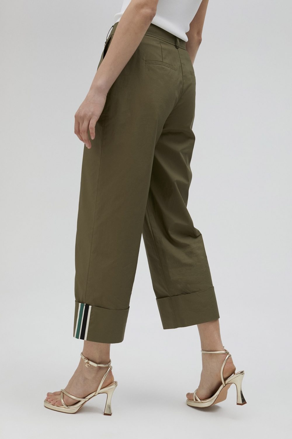 Poplin Khaki Trousers with Turn-ups