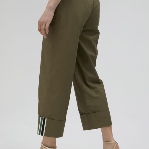 Poplin Khaki Trousers with Turn-ups