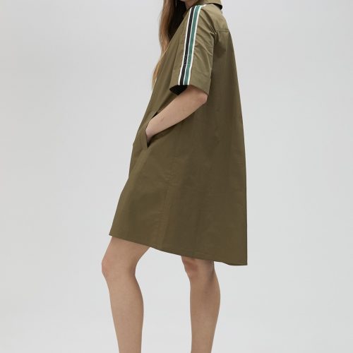 Poplin Khaki Mini Shirt Dress