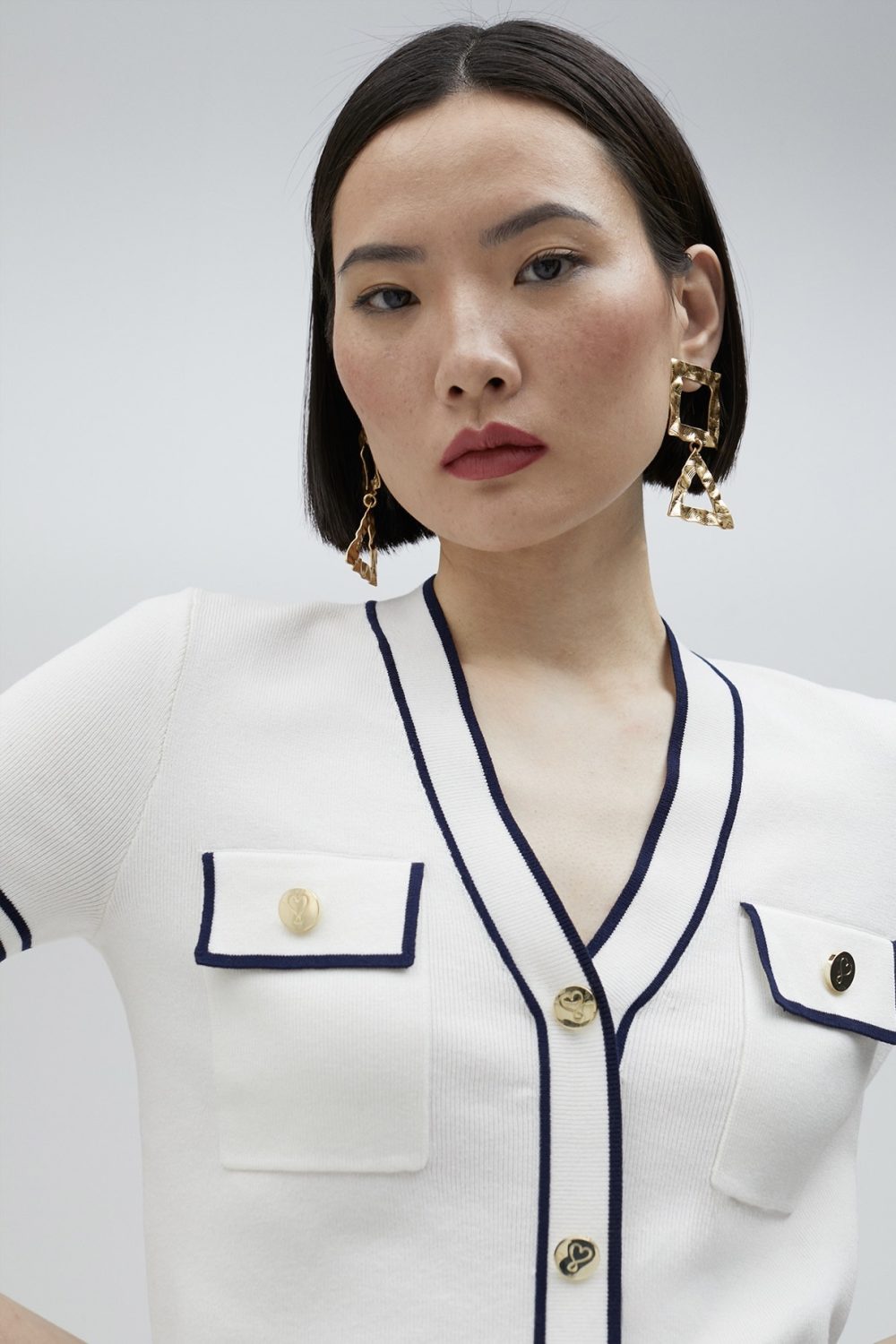 Two-Tone Short-Sleeved Sweater