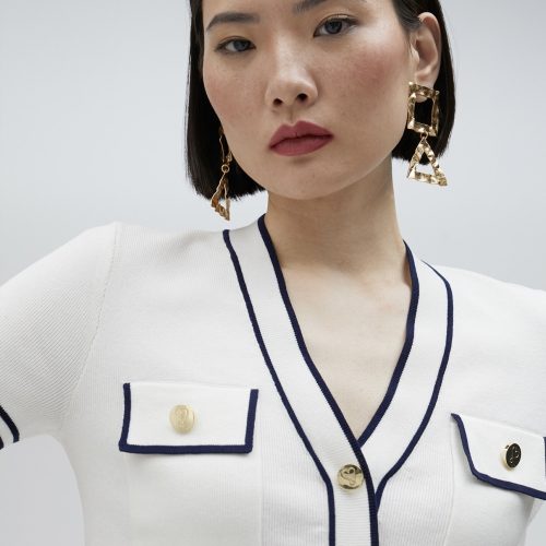 Two-Tone Short-Sleeved Sweater