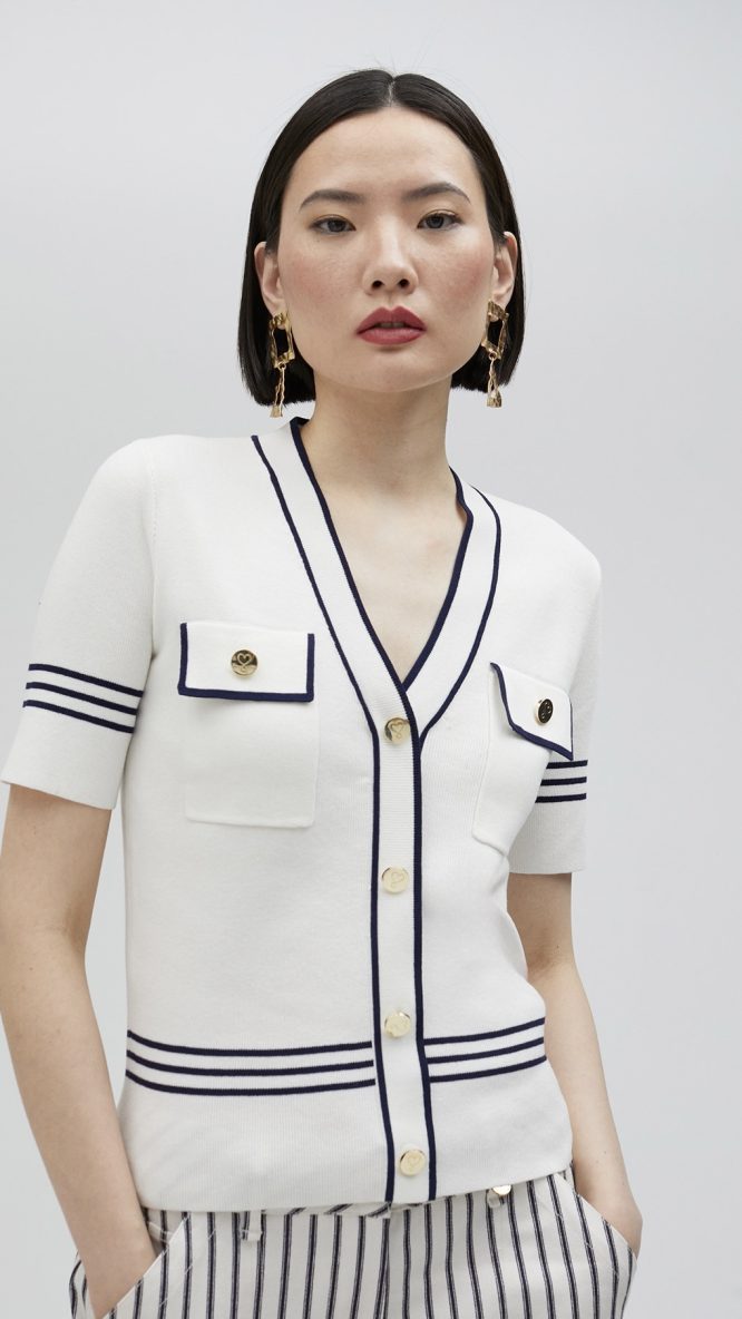 Two-Tone Short-Sleeved Sweater