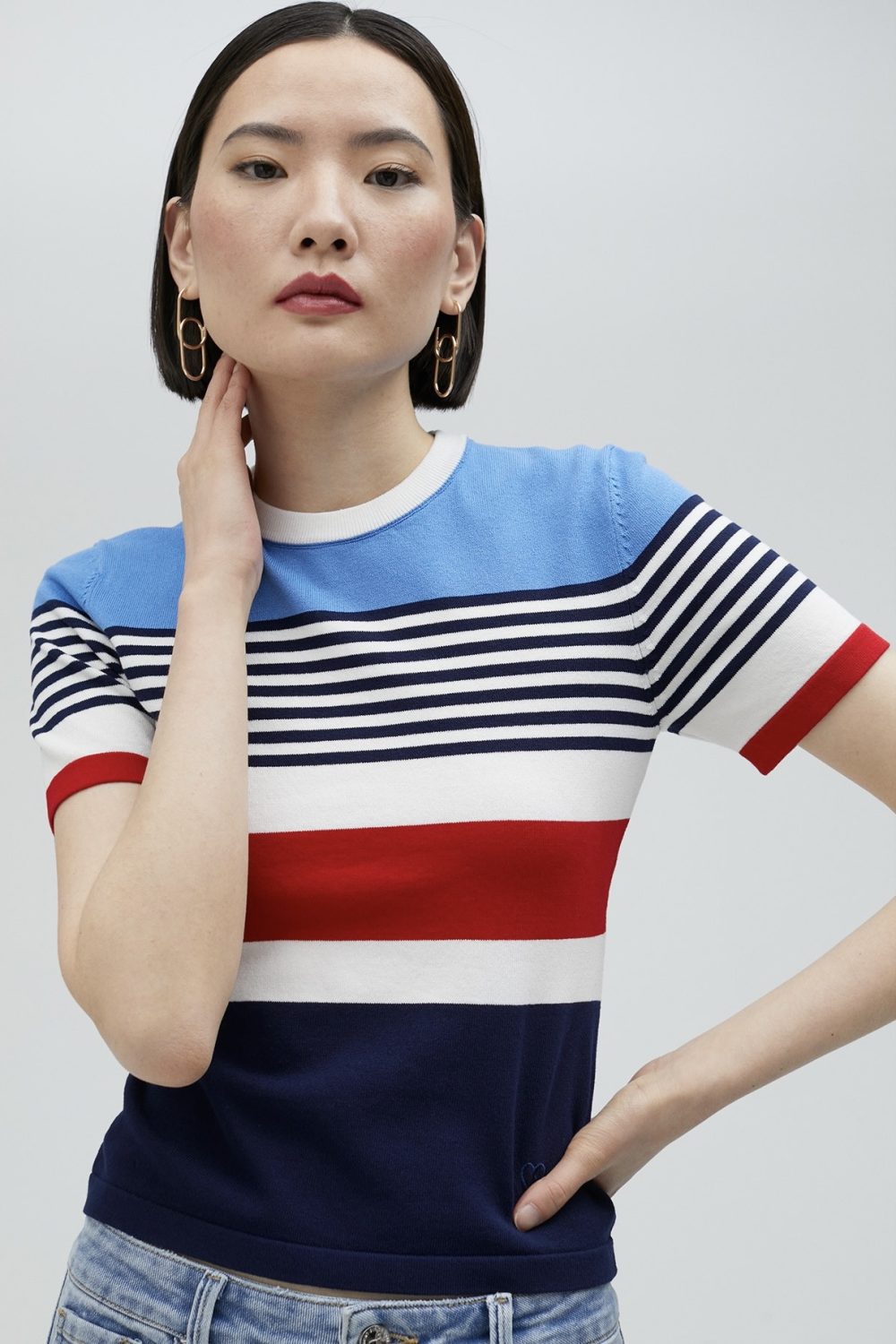 Multicoloured Knit Sweater With Short Sleeves