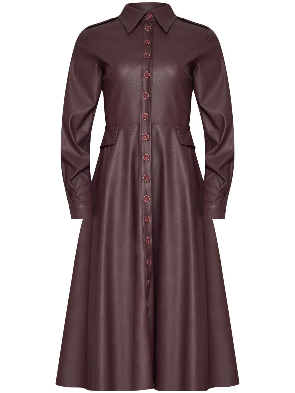 Burgundy Midi Dress With Buttons