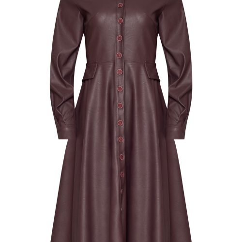 Burgundy Midi Dress With Buttons
