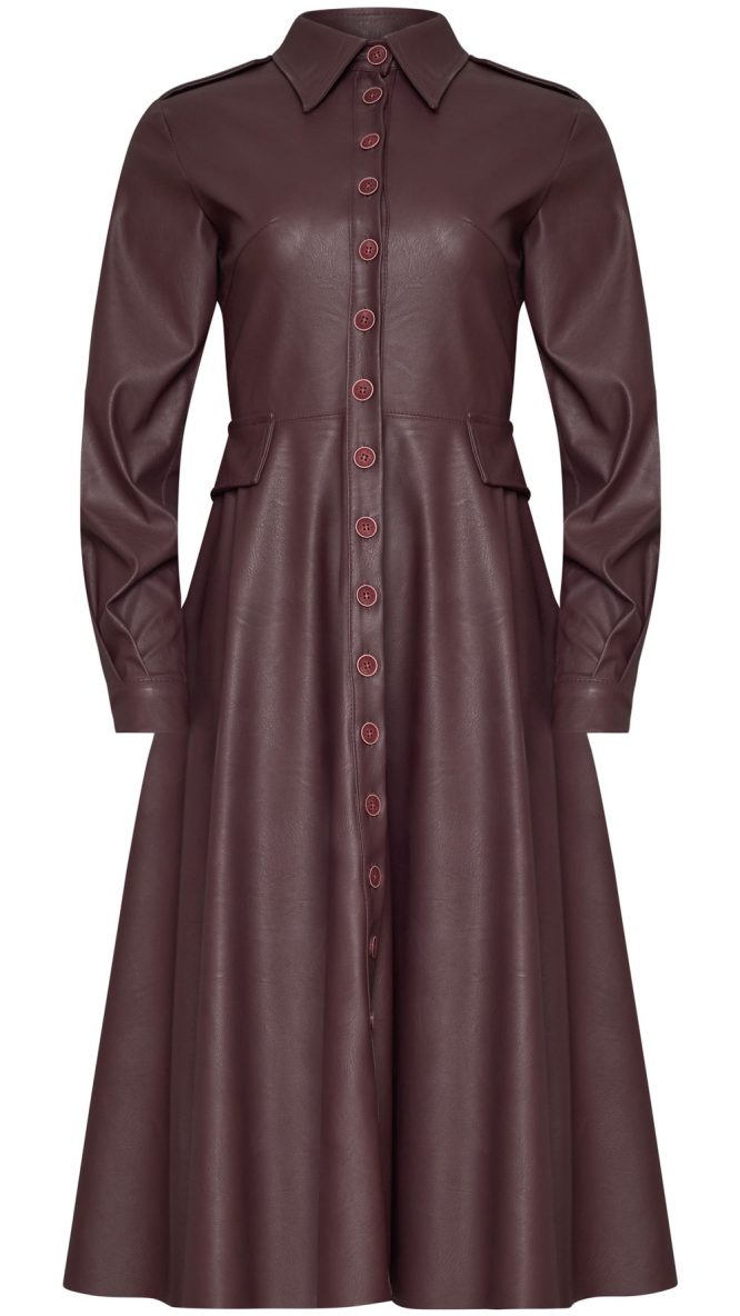Burgundy Midi Dress With Buttons