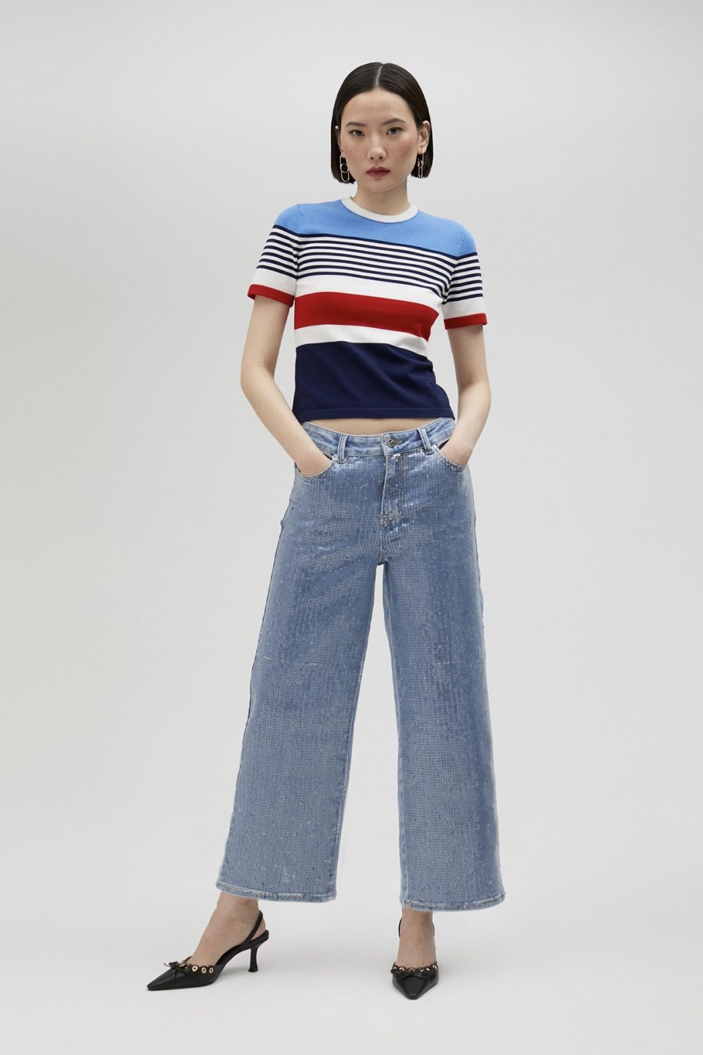 Multicoloured Knit Sweater With Short Sleeves