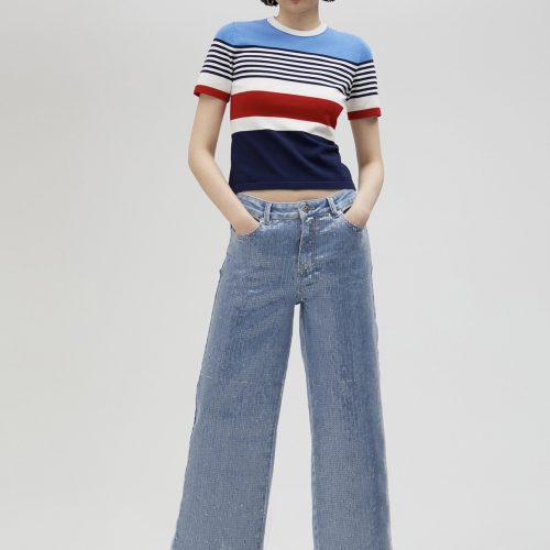 Multicoloured Knit Sweater With Short Sleeves