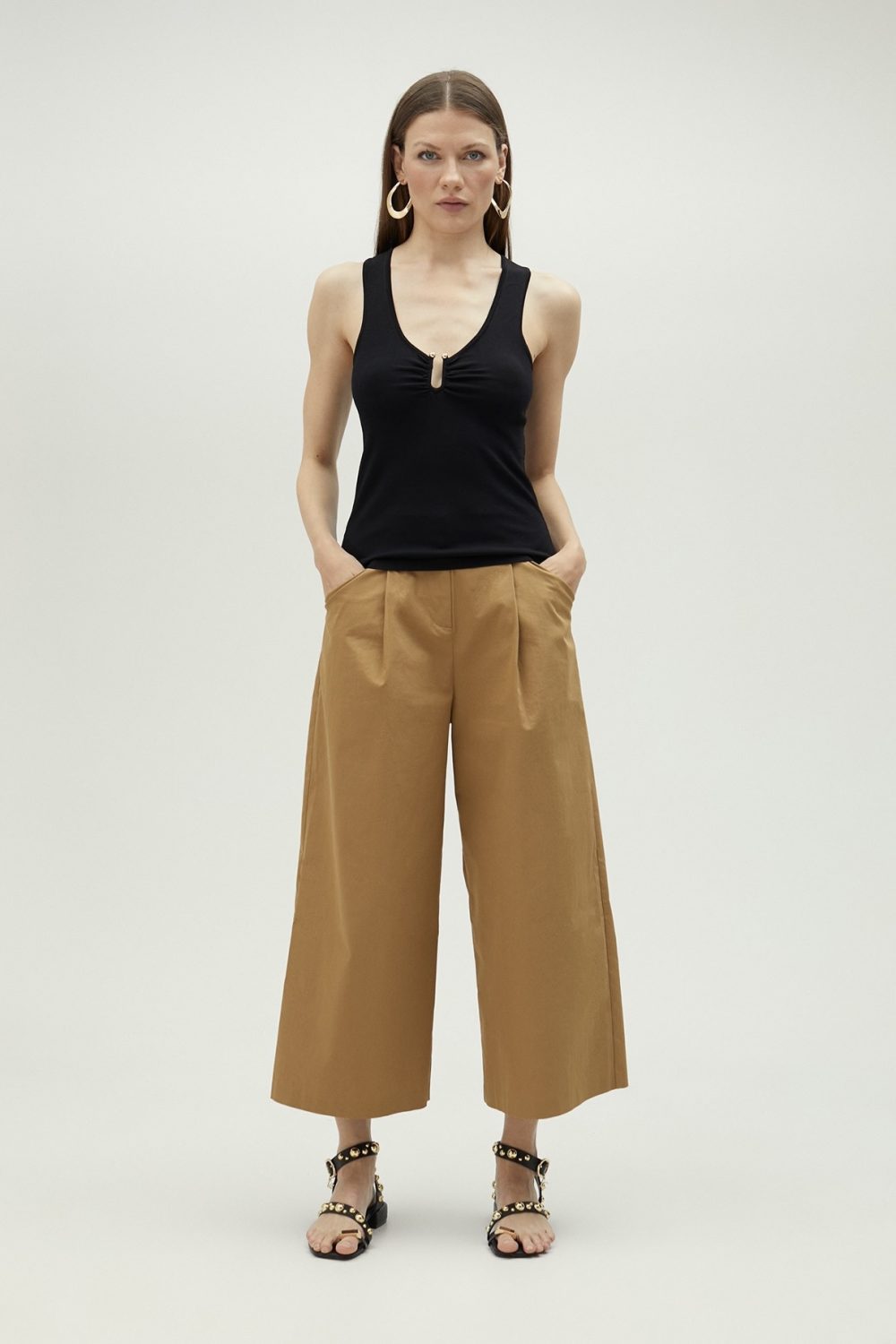 Wide Leg Camel Trousers