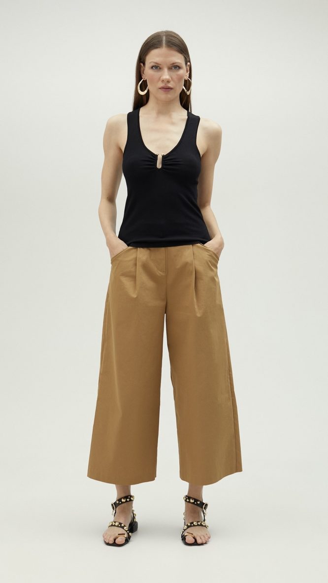 Wide Leg Camel Trousers