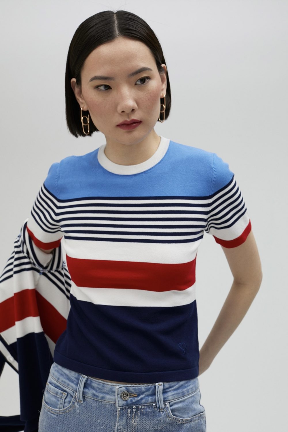 Multicoloured Knit Sweater With Short Sleeves