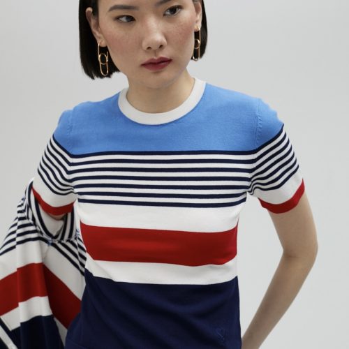 Multicoloured Knit Sweater With Short Sleeves