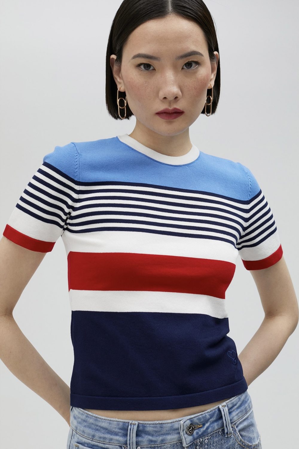 Multicoloured Knit Sweater With Short Sleeves