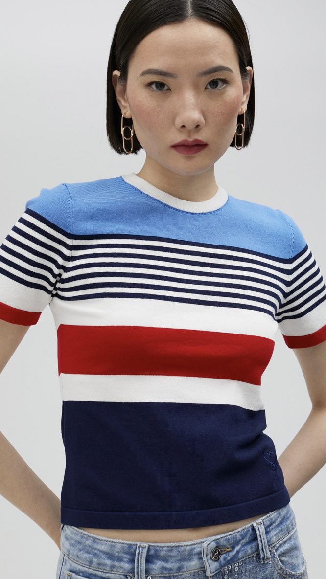 Multicoloured Knit Sweater With Short Sleeves