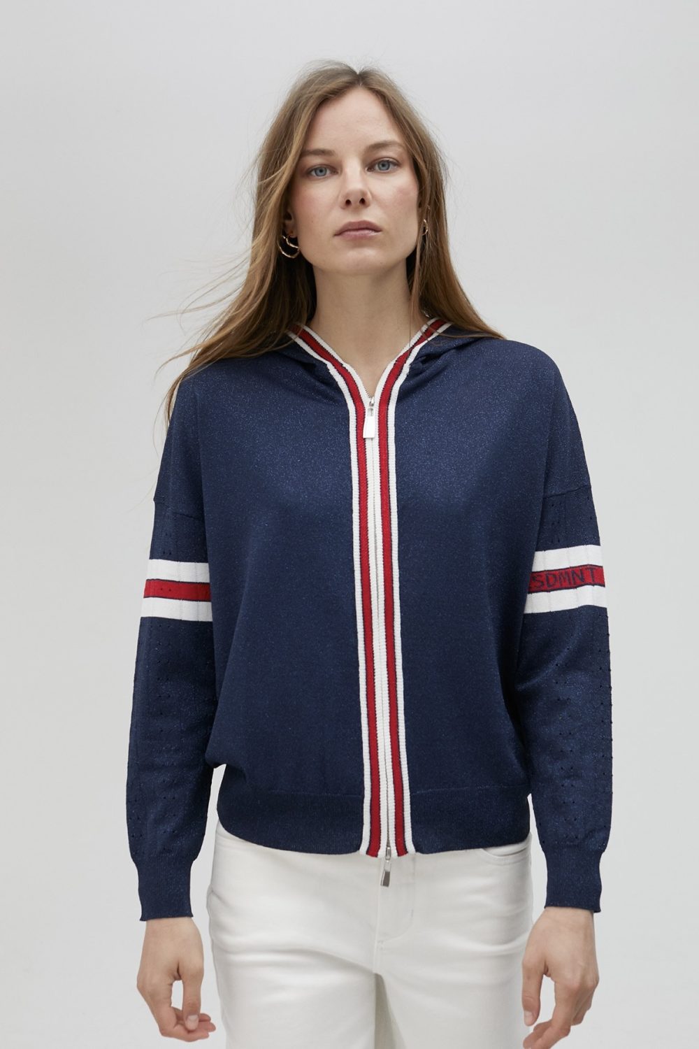 Sporty Stripe Knit Hoodie