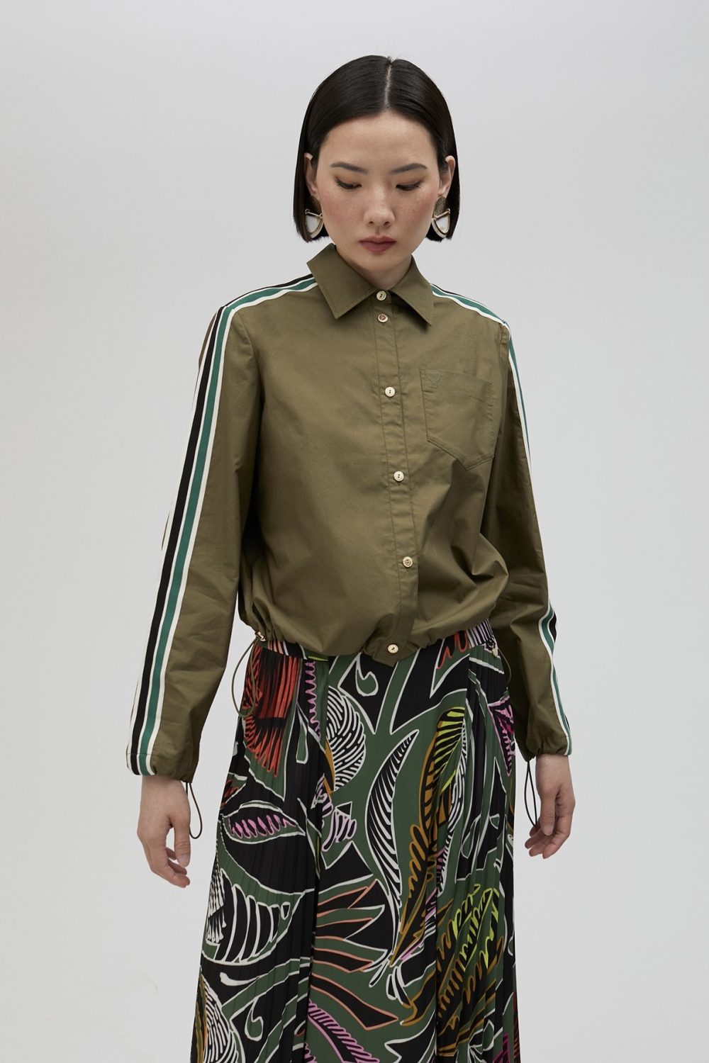 Elasticated Khaki Poplin Shirt