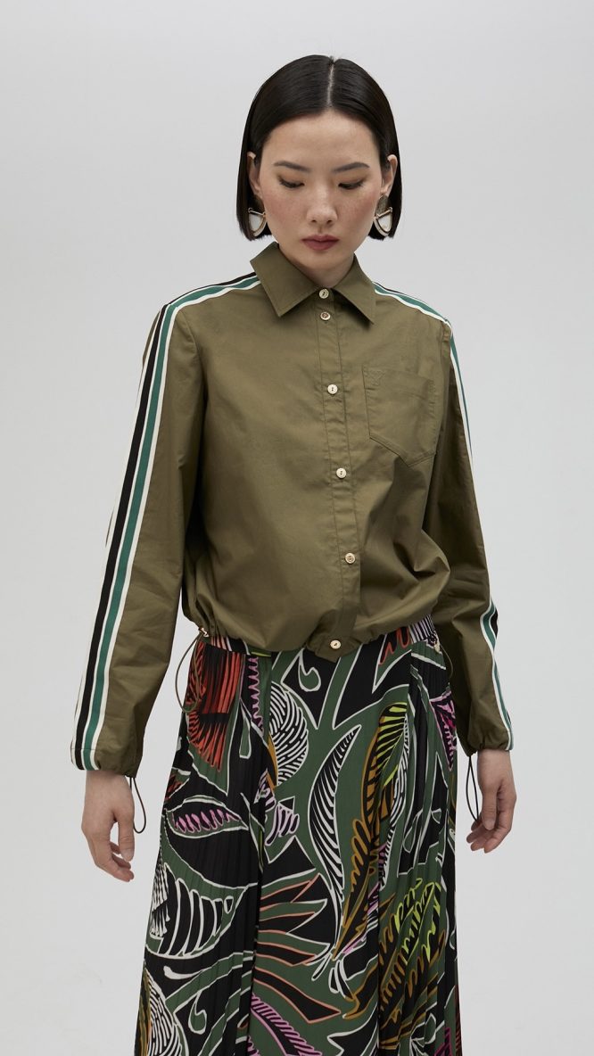 Elasticated Khaki Poplin Shirt