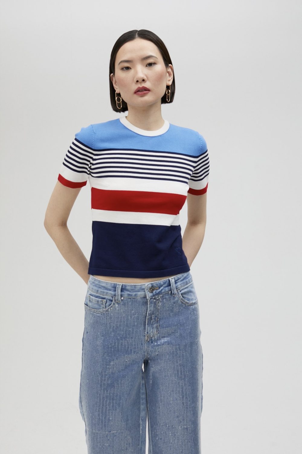 Multicoloured Knit Sweater With Short Sleeves