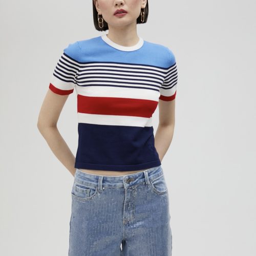 Multicoloured Knit Sweater With Short Sleeves