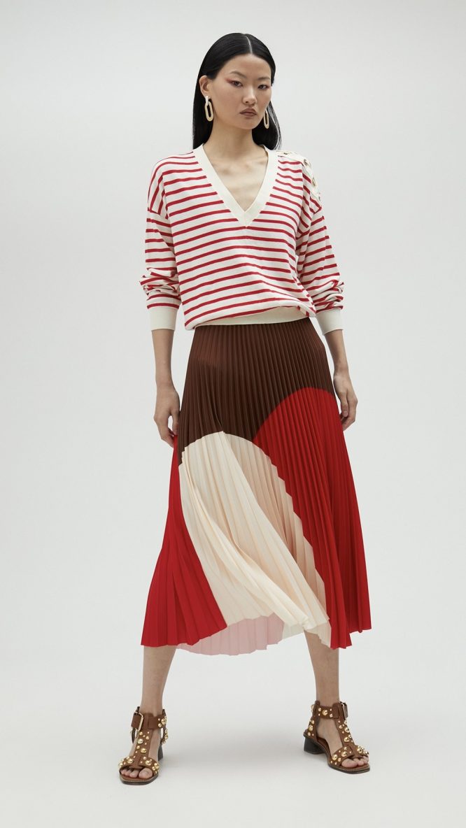 Three-Tone Pleated Skirt