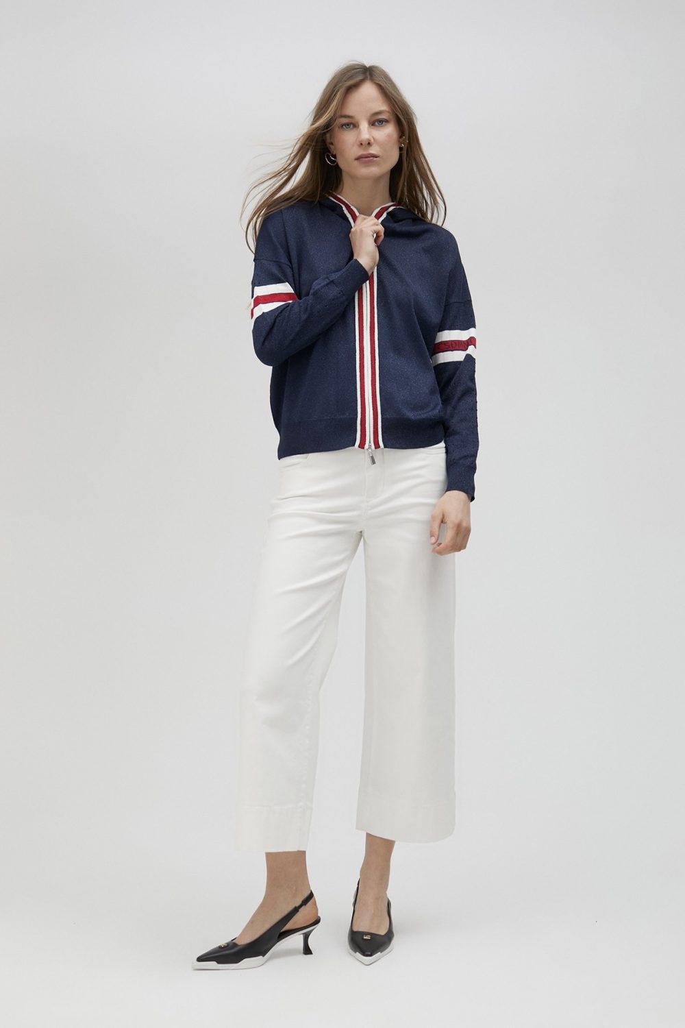 Sporty Stripe Knit Hoodie