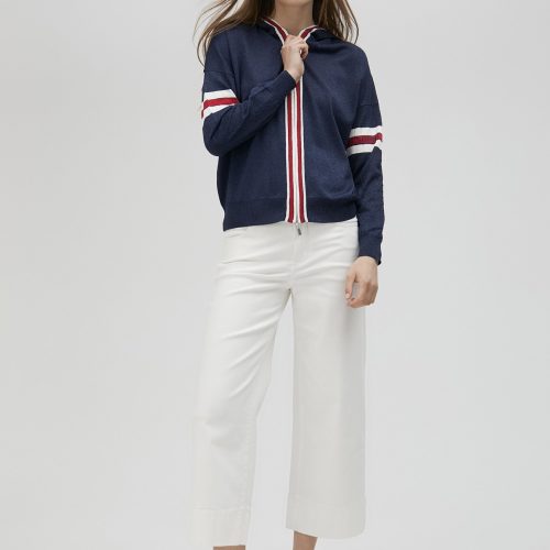 Sporty Stripe Knit Hoodie