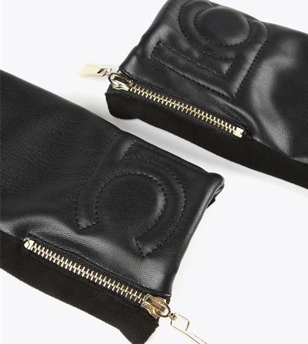 Faux Leather Black Gloves with Logo