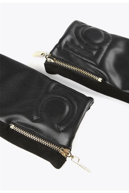 Faux Leather Black Gloves with Logo