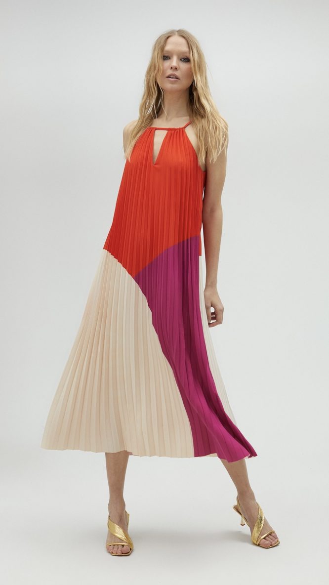 Three-Tone Pink Pleated Dress