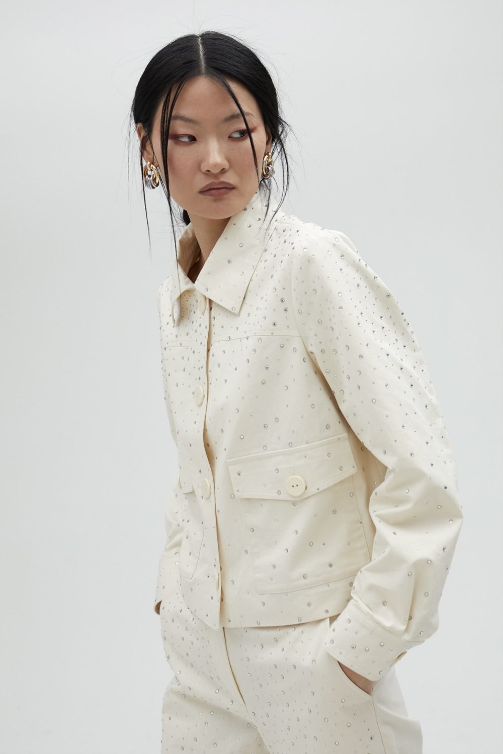 Denim Jacket With Rhinestone Detail