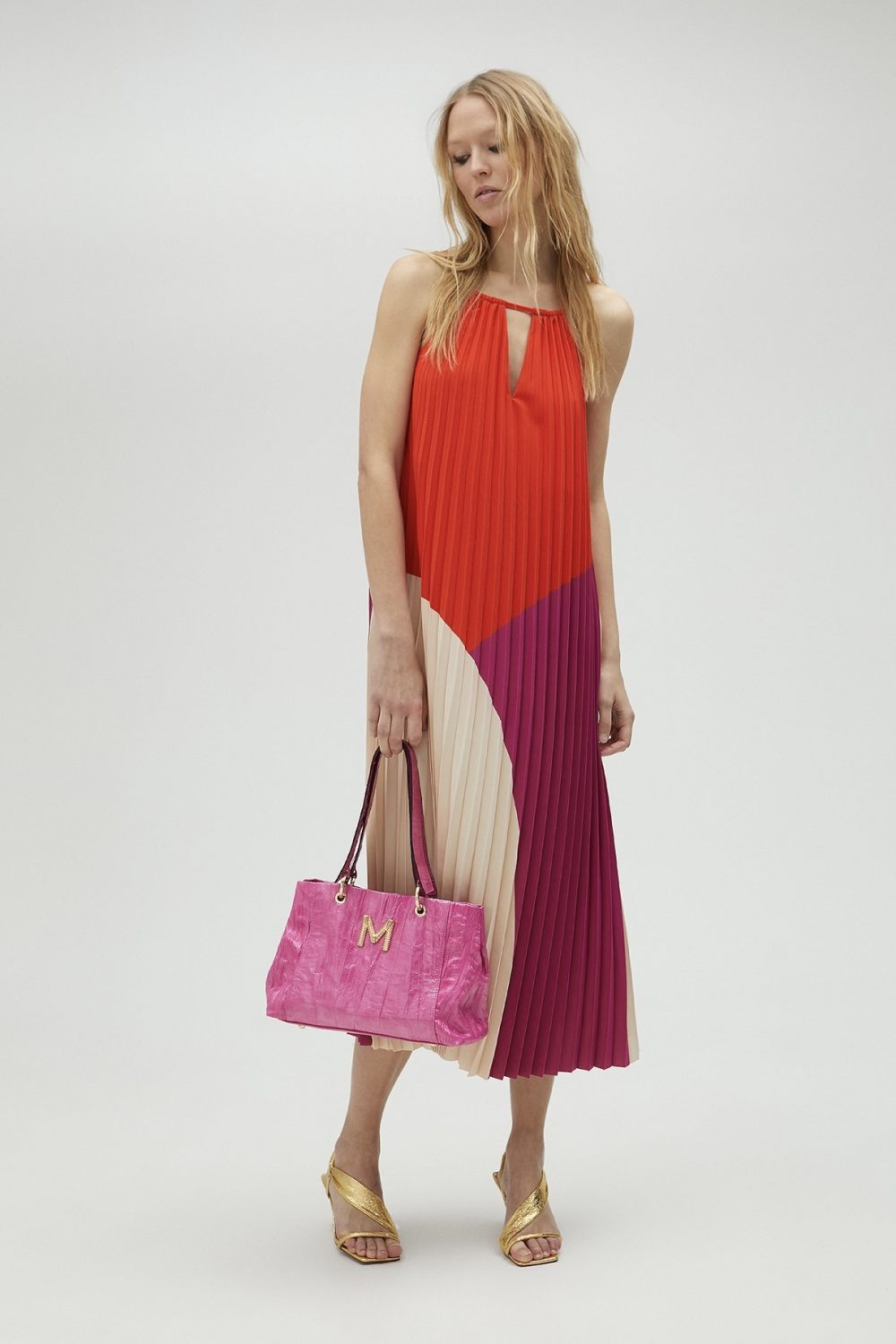 Three-Tone Pink Pleated Dress
