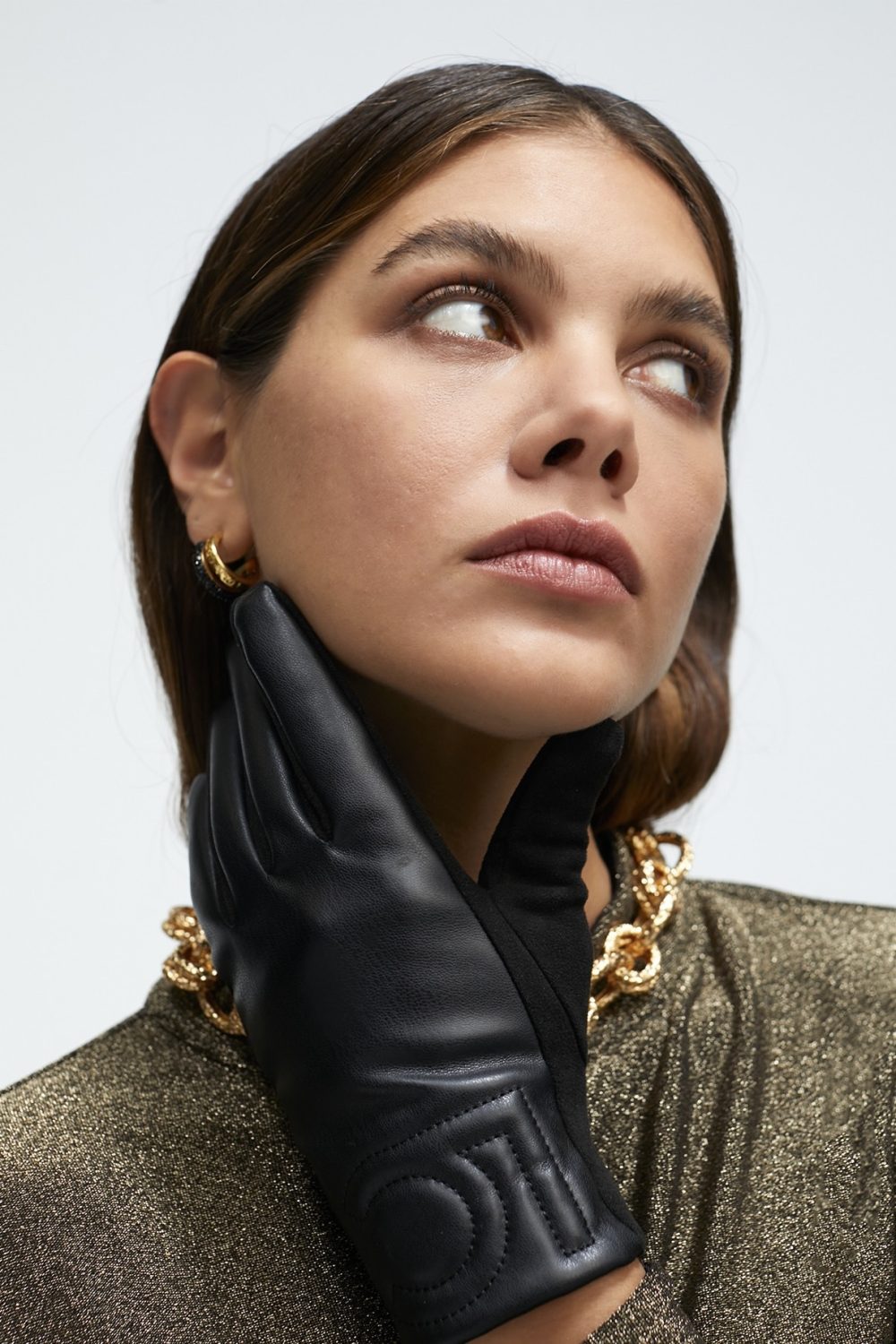 Faux Leather Black Gloves with Logo